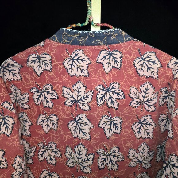 Vtg 70s Reversible Indian Cotton Toggle Jacket/Coat with Leaf Print - Picture 7 of 10